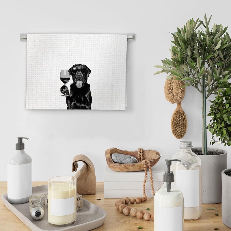 FIicy Black Lab Gifts Wine Dog Kitchen Towels, Gifts for Labrador Retriever Wine Lovers Decorative Hand Dish Towel for Kitchen Home Bar, Black Labrador Retriever Gift Home Bar Decor(16x24Inch) - Image 4